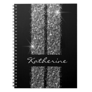 Silver Glitter Race Stripes Girly Car Lover Notebook