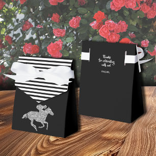 Silver Glitter Racehorse Black White Stripes Favour Box