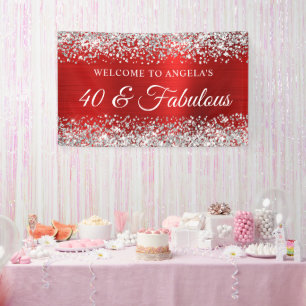 Silver Glitter Red Foil 40 & Fabulous Welcome Banner