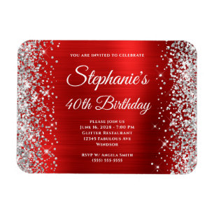 Silver Glitter Red Foil 40th Birthday Keepsake Magnet