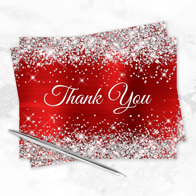 Silver Glitter Red Foil 40th Birthday Thank You Card (Creator Uploaded)