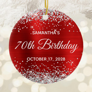 Silver Glitter Red Foil 70th Birthday Ceramic Ornament