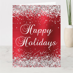 Silver Glitter Red Foil Big Happy Holidays Card