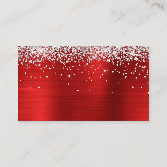 Silver Glitter Red Foil Blank Place Card (Back)