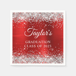 Silver Glitter Red Foil Graduation Napkin
