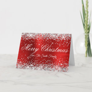 Silver Glitter Red Foil Merry Christmas Card
