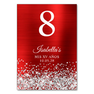 Silver Glitter Red Foil Mis XV Anos Table Number
