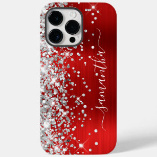 Silver Glitter Red Foil Modern Girly Signature Case-Mate iPhone 14 Pro Max Case
