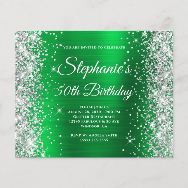 Silver Glitter Red Foil Monogram 50th Birthday Flyer (Front)