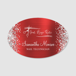 Silver Glitter Red Foil Name Title Tag