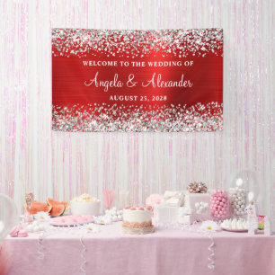 Silver Glitter Red Foil Wedding Welcome Banner