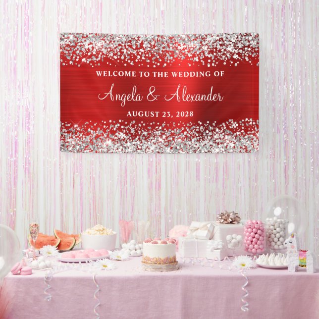 Silver Glitter Red Foil Wedding Welcome Banner (Party)
