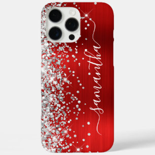 Silver Glitter Red Metallic Girly Signature iPhone 16 Pro Max Case