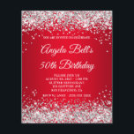 Silver Glitter Red Ombre 50th Birthday Invite Flyer<br><div class="desc">A glamorous monogrammed 50th birthday invitation for her on a budget paper flyer option (no envelopes included). Faux sparkly silver glitter against a dark to bright red gradient digital art background image. The fancy white calligraphy monogram and text can be customized. You can delete the monogram initial on the back...</div>
