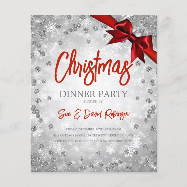 Silver Glitter Red Ribbon Christmas Holiday (Front)