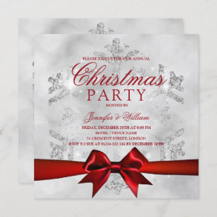 Silver Glitter & Ribbon   Xmas Holiday  Invitation