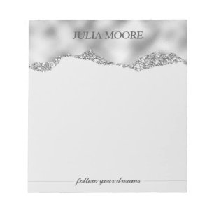 Silver Glitter Ripped Paper Personalised Notepad