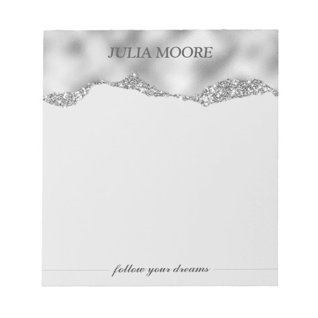 Silver Glitter Ripped Paper Personalised  Notepad (Front)