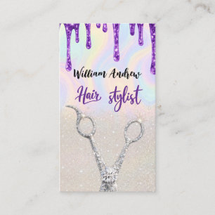 Silver Glitter Rose Drips Hair Stylist Business Card
