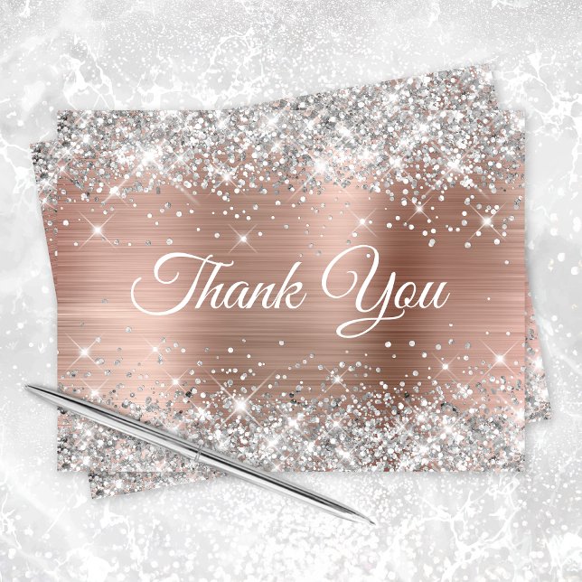 Silver Glitter Rose Gold Foil 40th Birthday Thank You Card (Creator Uploaded)