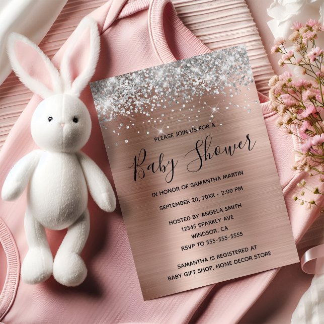 Silver Glitter Rose Gold Foil Baby Shower Invitation (Silver Glitter Rose Gold Foil Baby Shower Invitation)