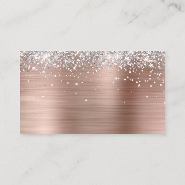 Silver Glitter Rose Gold Foil Blank Place Card (Back)
