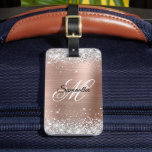 Silver Glitter Rose Gold Foil Fancy Monogram Luggage Tag<br><div class="desc">Create your own faux sparkly silver glitter and shiny blush rose gold ombre satin foil bag tag.
You can increase or decrease the font size of the vertical fancy monogram as needed.
All of the girly graphics and elements in this design will be printed like a digital photo.</div>