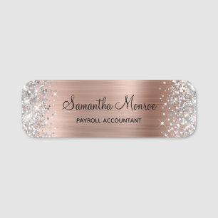 Silver Glitter Rose Gold Foil Name Title Name Tag