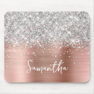 Silver Glitter Rose Gold Glam Name Mouse Pad