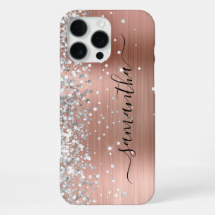 Silver Glitter Rose Gold Metallic Girly Signature iPhone 16 Pro Max Case