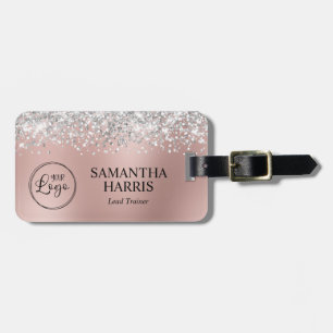 Silver Glitter Rose Gold Ombre Logo Luggage Tag