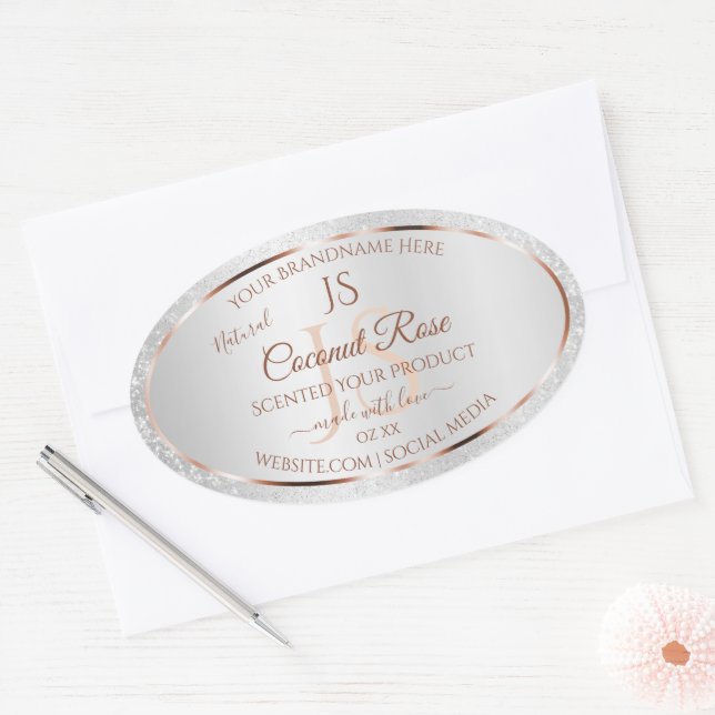 Silver Glitter Rose Gold Product Labels Initials (Envelope)