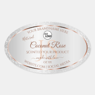 Silver Glitter Rose Gold Product Labels with Logo