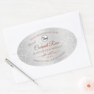 Silver Glitter Rose Gold Product Labels with Logo