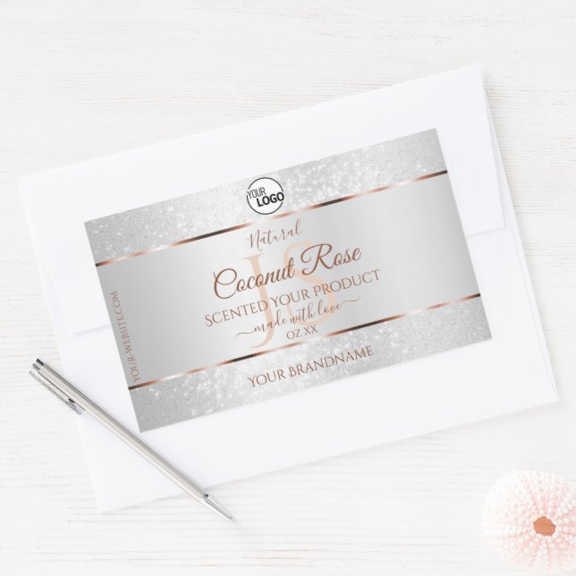 Silver Glitter Rose Gold Product Labels with Logo (Envelope)