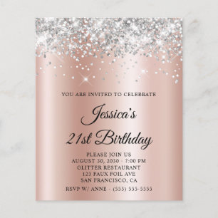 Silver Glitter Rose Gold Shimmer 21st Birthday Flyer