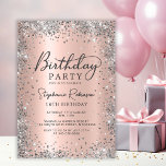 Silver Glitter Rose Gold Sweet 16 Birthday Invitation<br><div class="desc">Make your celebration unforgettable with this Stylish Silver Glitter and Rose Gold 16th Birthday Invitation. Featuring a shimmering silver glitter frame and a luxurious faux rose gold metallic foil background, this design is enhanced with chic handwritten calligraphy. Perfect for any milestone, from for 13th, 18th, 21st, 30th, 40th, 50th, 60th,...</div>