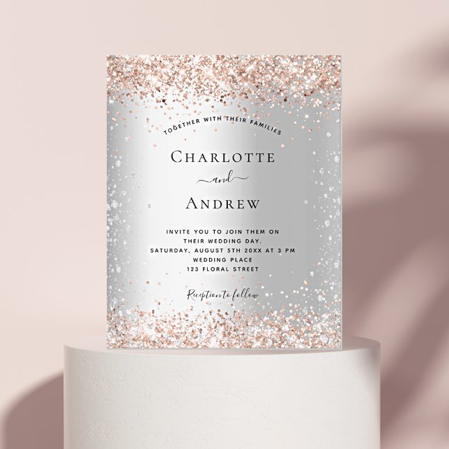 Silver glitter rose gold wedding budget invitation flyer (Creator Uploaded)