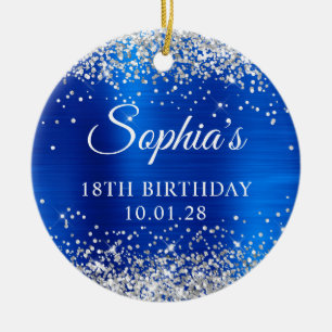 Silver Glitter Royal Blue 18th Birthday Photo Ceramic Ornament