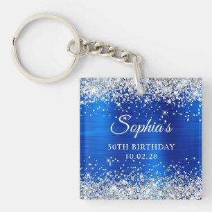 Silver Glitter Royal Blue Foil 21st Birthday Photo Key Ring