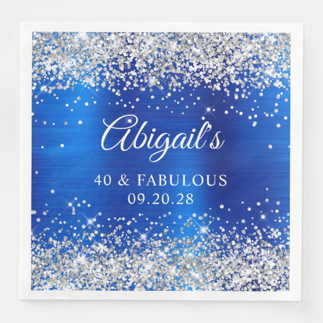 Silver Glitter Royal Blue Foil 40 & Fabulous Napkin (Front)