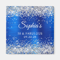 Silver Glitter Royal Blue Foil 50 & Fabulous