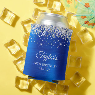 Silver Glitter Royal Blue Foil 60th Birthday Can Cooler