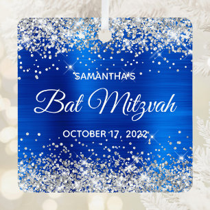 Silver Glitter Royal Blue Foil Bat Mitzvah Metal Tree Decoration