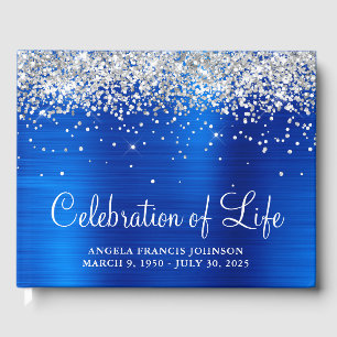 Silver Glitter Royal Blue Foil Celebration of Life Guest Book
