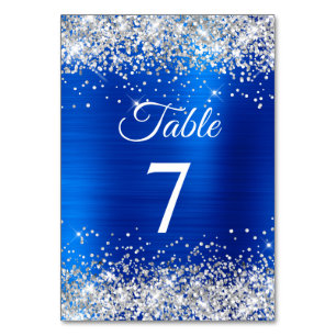 Silver Glitter Royal Blue Foil Elegant Calligraphy Table Number