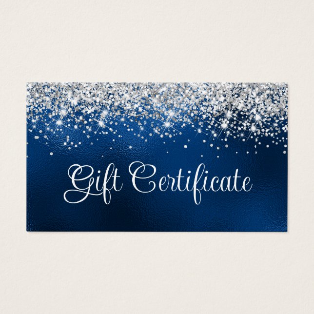 Silver Glitter Royal Blue Foil Gift Certificate (Front)
