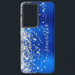 Silver Glitter Royal Blue Foil Girly Signature Samsung Galaxy Case<br><div class="desc">Girly faux sparkling silver glitter highlights on the left edge paired with a royal blue brushed metal foil digital art design. The contemporary girly signature features an elegant white calligraphy font with decorative tails in a vertical format. Customise the font styles or move the sparkle graphics to create your own...</div>
