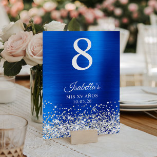 Silver Glitter Royal Blue Foil Mis XV Anos Table Number