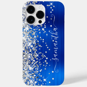 Silver Glitter Royal Blue Glam Girly Signature Case-Mate iPhone 14 Pro Max Case